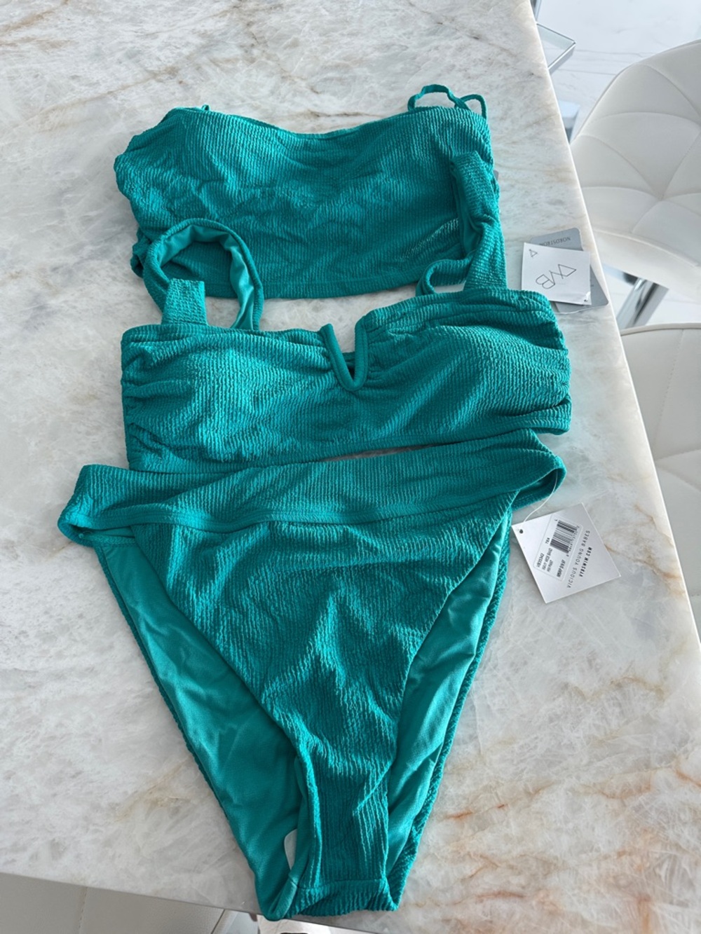 VYB Teal Crinkle Textured High-Waist Bikini Set - Women Swim Bikinis